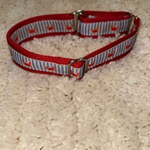 Vibrant Red and Blue Dog Collar with Crab Pattern